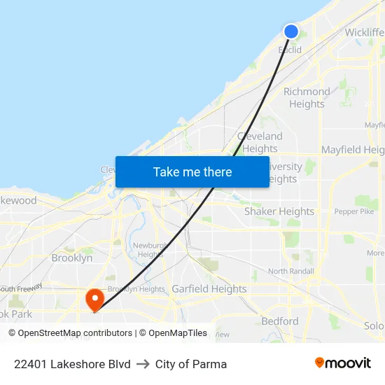 22401 Lakeshore Blvd to City of Parma map