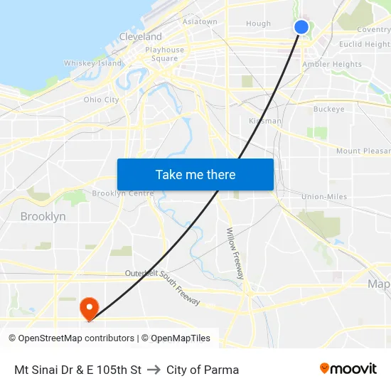 Mt Sinai Dr & E 105th St to City of Parma map