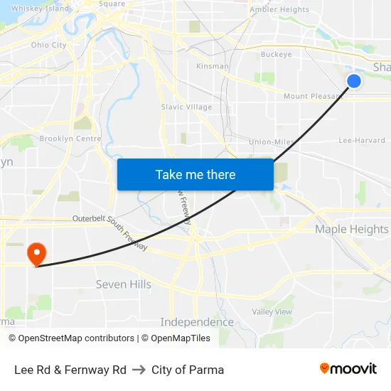 Lee Rd & Fernway Rd to City of Parma map