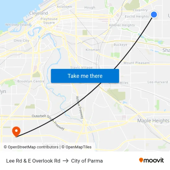 Lee Rd & E Overlook Rd to City of Parma map