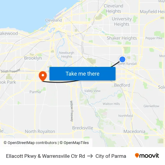 Ellacott Pkwy & Warrensville Ctr Rd to City of Parma map