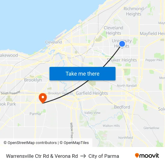 Warrensville Ctr Rd & Verona Rd to City of Parma map
