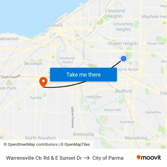 Warrensville Ctr Rd & E Sunset Dr to City of Parma map