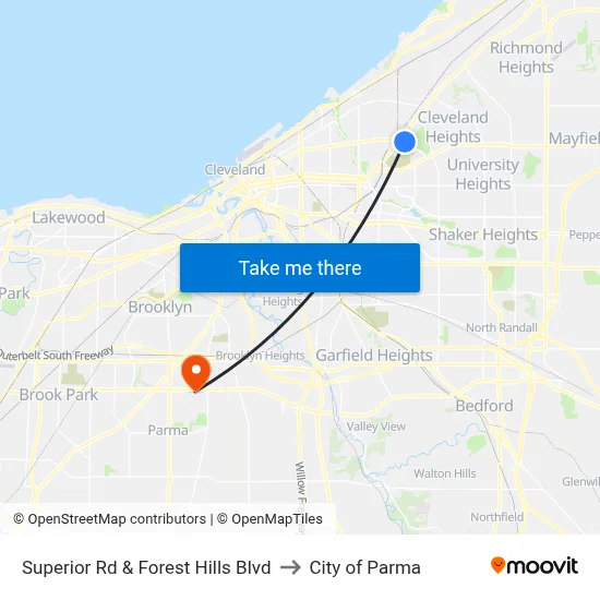 Superior Rd & Forest Hills Blvd to City of Parma map