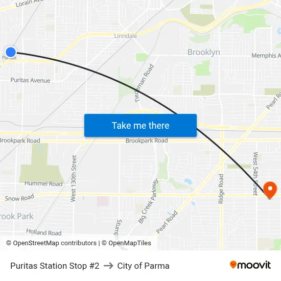 Puritas Station Stop #2 to City of Parma map