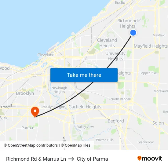 Richmond Rd & Marrus Ln to City of Parma map