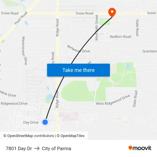 7801 Day Dr to City of Parma map