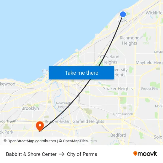 Babbitt & Shore Center to City of Parma map