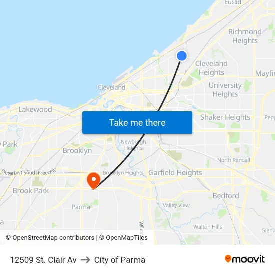 12509 St. Clair Av to City of Parma map