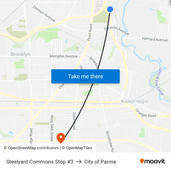Steelyard Commons Stop #3 to City of Parma map