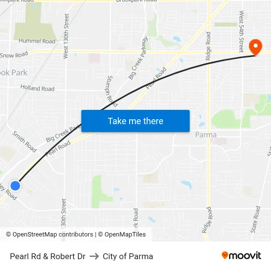 Pearl Rd & Robert Dr to City of Parma map