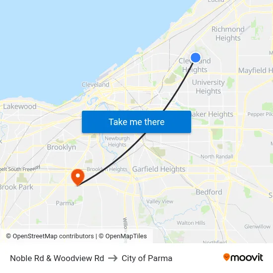 Noble Rd & Woodview Rd to City of Parma map