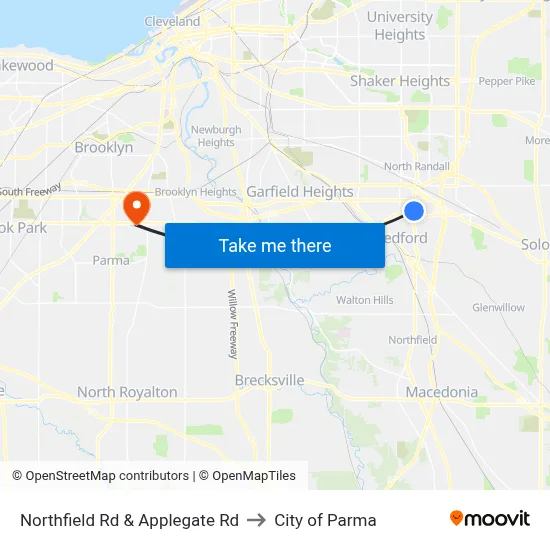 Northfield Rd & Applegate Rd to City of Parma map