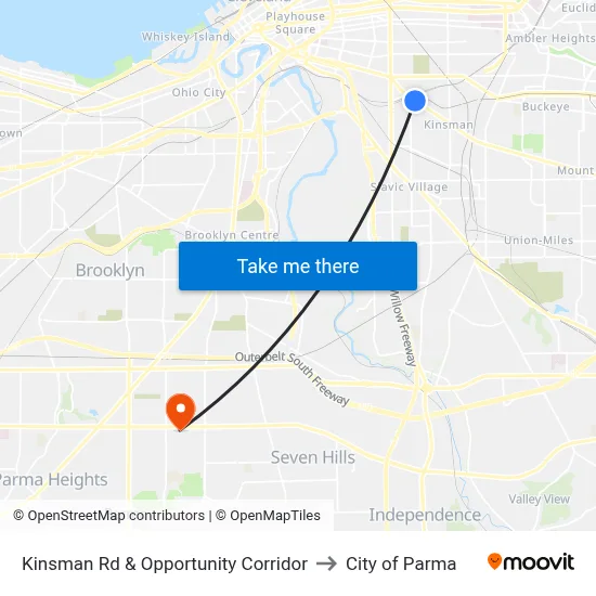 Kinsman Rd & Opportunity Corridor to City of Parma map