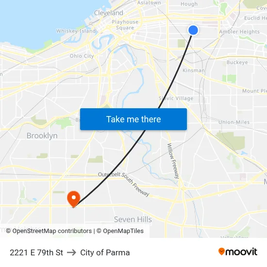 2221 E 79th St to City of Parma map