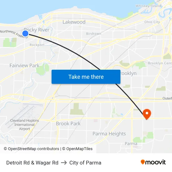 Detroit Rd & Wagar Rd to City of Parma map