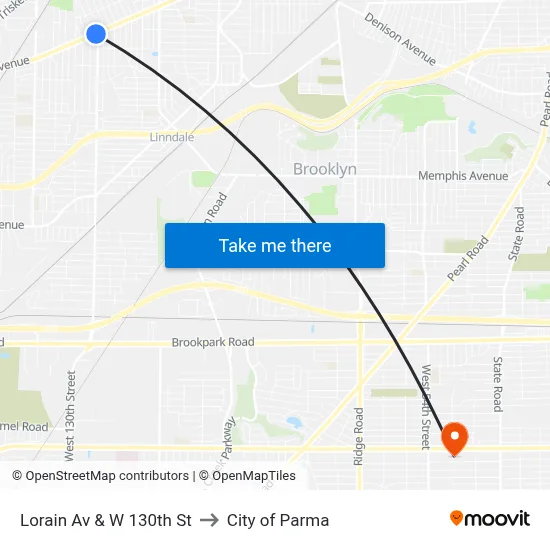 Lorain Av & W 130th St to City of Parma map