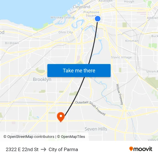 2322 E 22nd St to City of Parma map