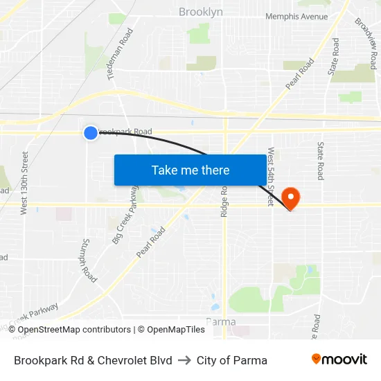 Brookpark Rd & Chevrolet Blvd to City of Parma map