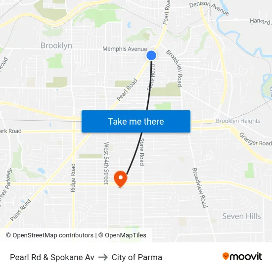 Pearl Rd & Spokane Av to City of Parma map