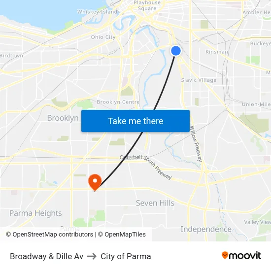 Broadway & Dille Av to City of Parma map