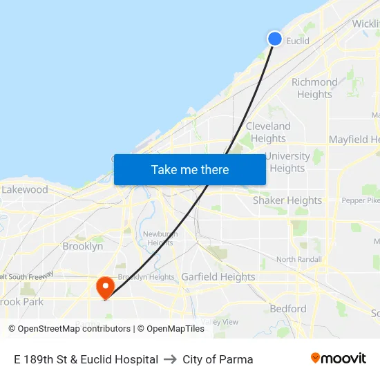 E 189th St & Euclid Hospital to City of Parma map