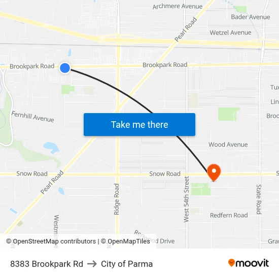 8383 Brookpark Rd to City of Parma map