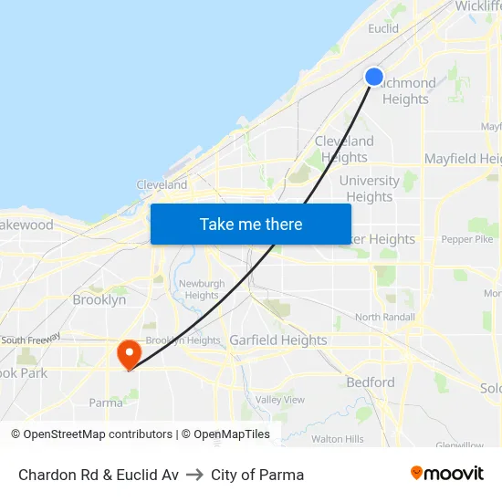 Chardon Rd & Euclid Av to City of Parma map