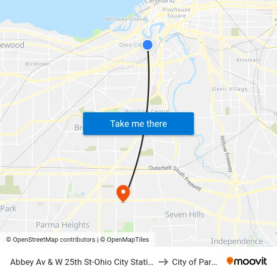 Abbey Av & W 25th St-Ohio City Station to City of Parma map