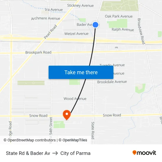State Rd & Bader Av to City of Parma map