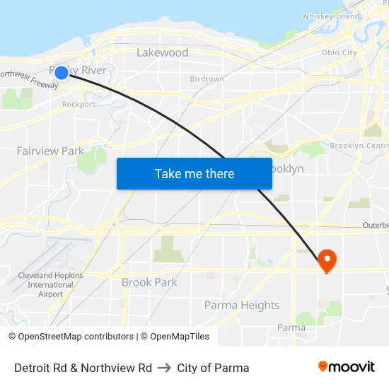 Detroit Rd & Northview Rd to City of Parma map