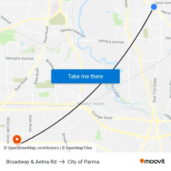 Broadway & Aetna Rd to City of Parma map