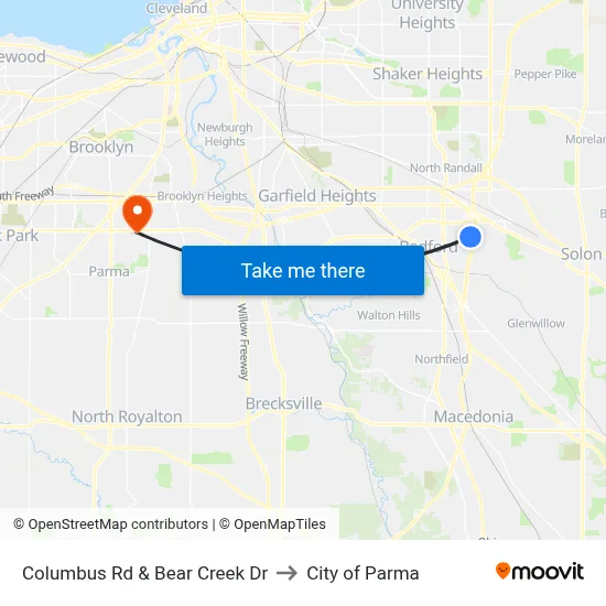 Columbus Rd & Bear Creek Dr to City of Parma map