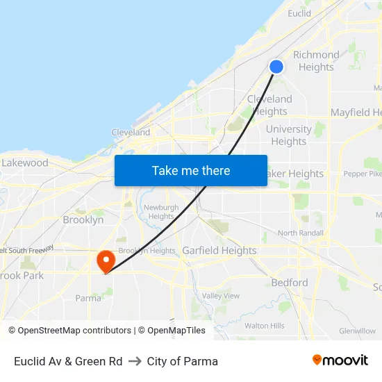 Euclid Av & Green Rd to City of Parma map