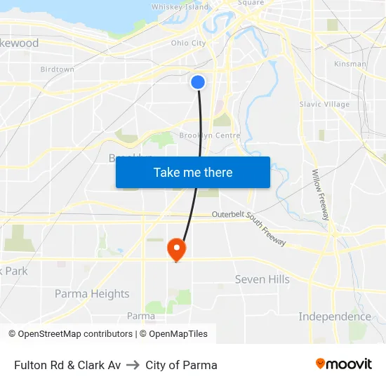 Fulton Rd & Clark Av to City of Parma map