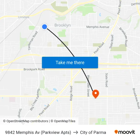 9842 Memphis Av (Parkview Apts) to City of Parma map