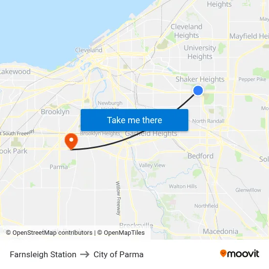 Farnsleigh Station to City of Parma map