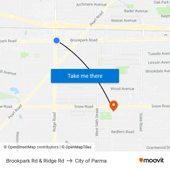 Brookpark Rd & Ridge Rd to City of Parma map