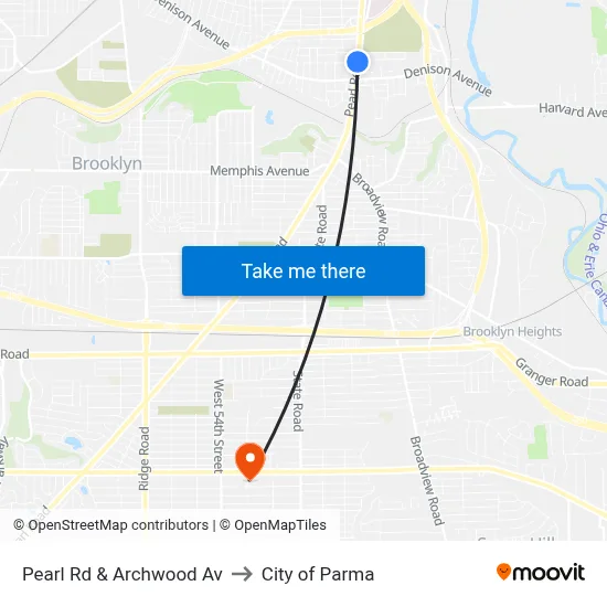 Pearl Rd & Archwood Av to City of Parma map