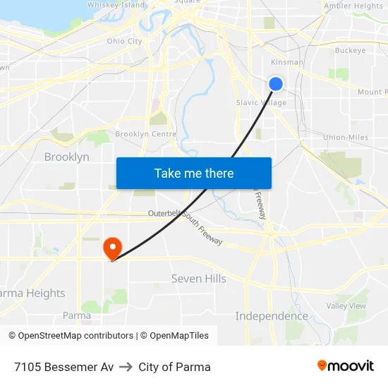 7105 Bessemer Av to City of Parma map