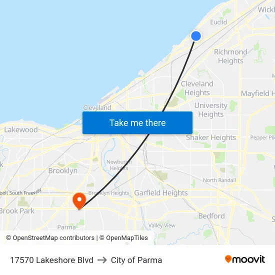 17570 Lakeshore Blvd to City of Parma map