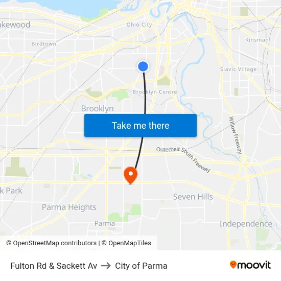 Fulton Rd & Sackett Av to City of Parma map