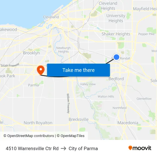 4510 Warrensville Ctr Rd to City of Parma map