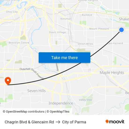 Chagrin Blvd & Glencairn Rd to City of Parma map