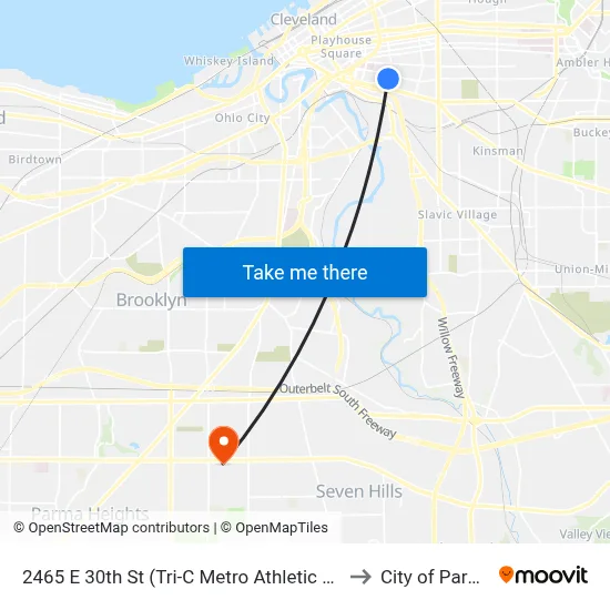 2465 E 30th St (Tri-C Metro Athletic Ctr) to City of Parma map
