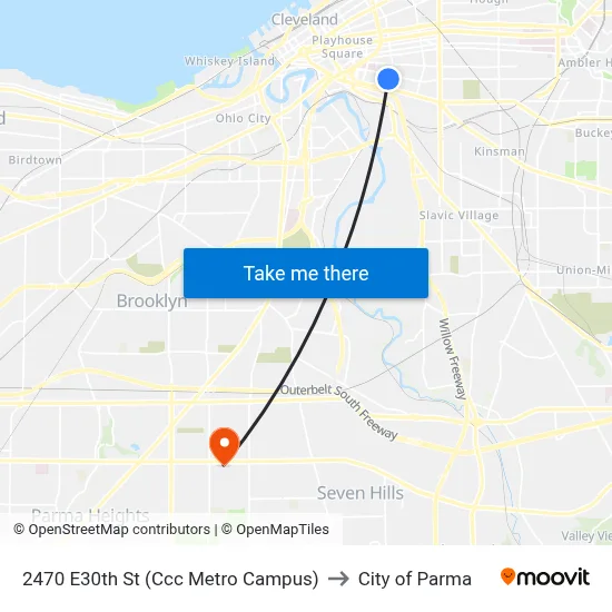 2470 E30th St (Ccc Metro Campus) to City of Parma map