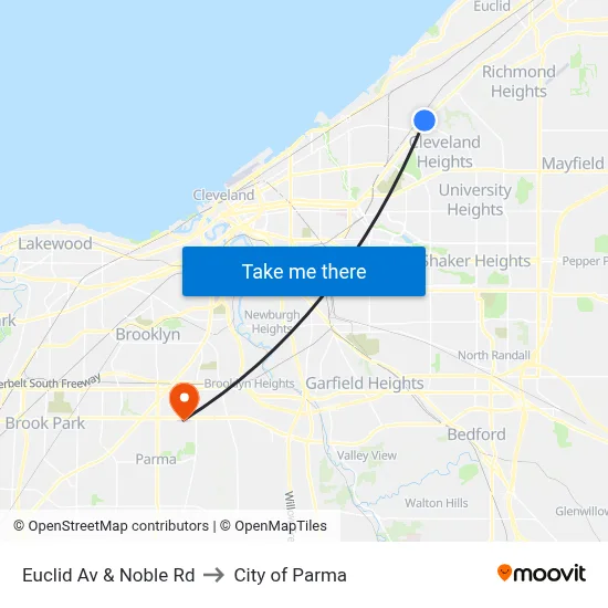 Euclid Av & Noble Rd to City of Parma map