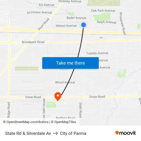 State Rd & Silverdale Av to City of Parma map