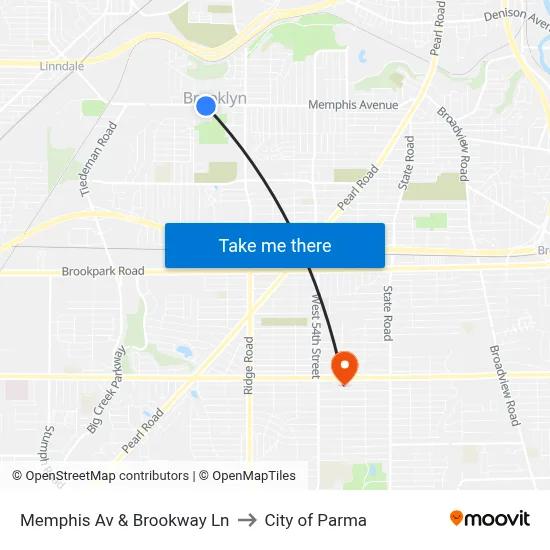 Memphis Av & Brookway Ln to City of Parma map