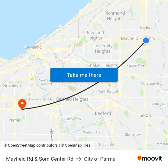 Mayfield Rd & Som Center Rd to City of Parma map